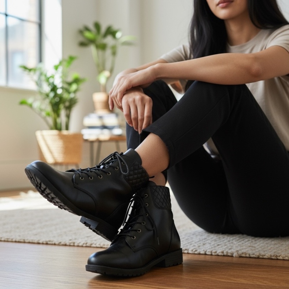 Kim Rogers Black Lace Up Boots with Quilted Detail- New, never worn